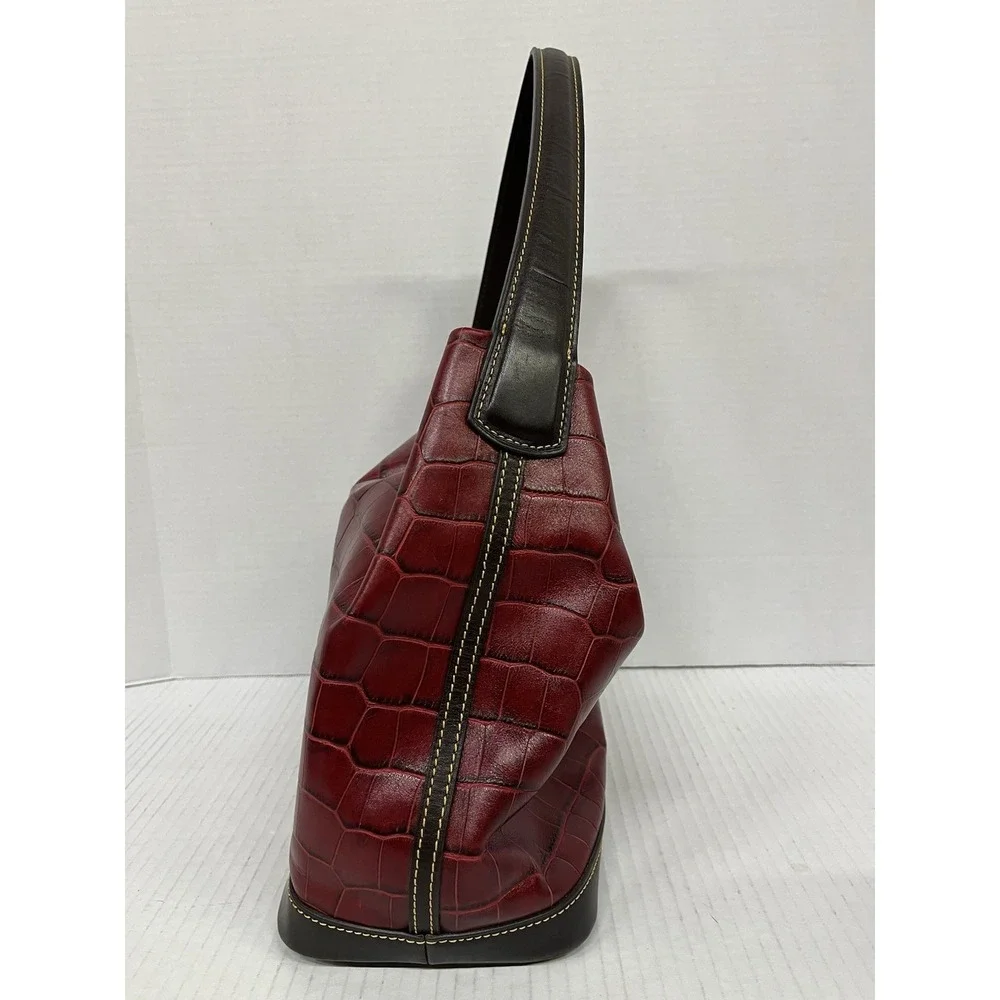 Dooney & Bourke Croco-Embossed Leather Hobo Shoulder Bag Burgundy &‎ Black